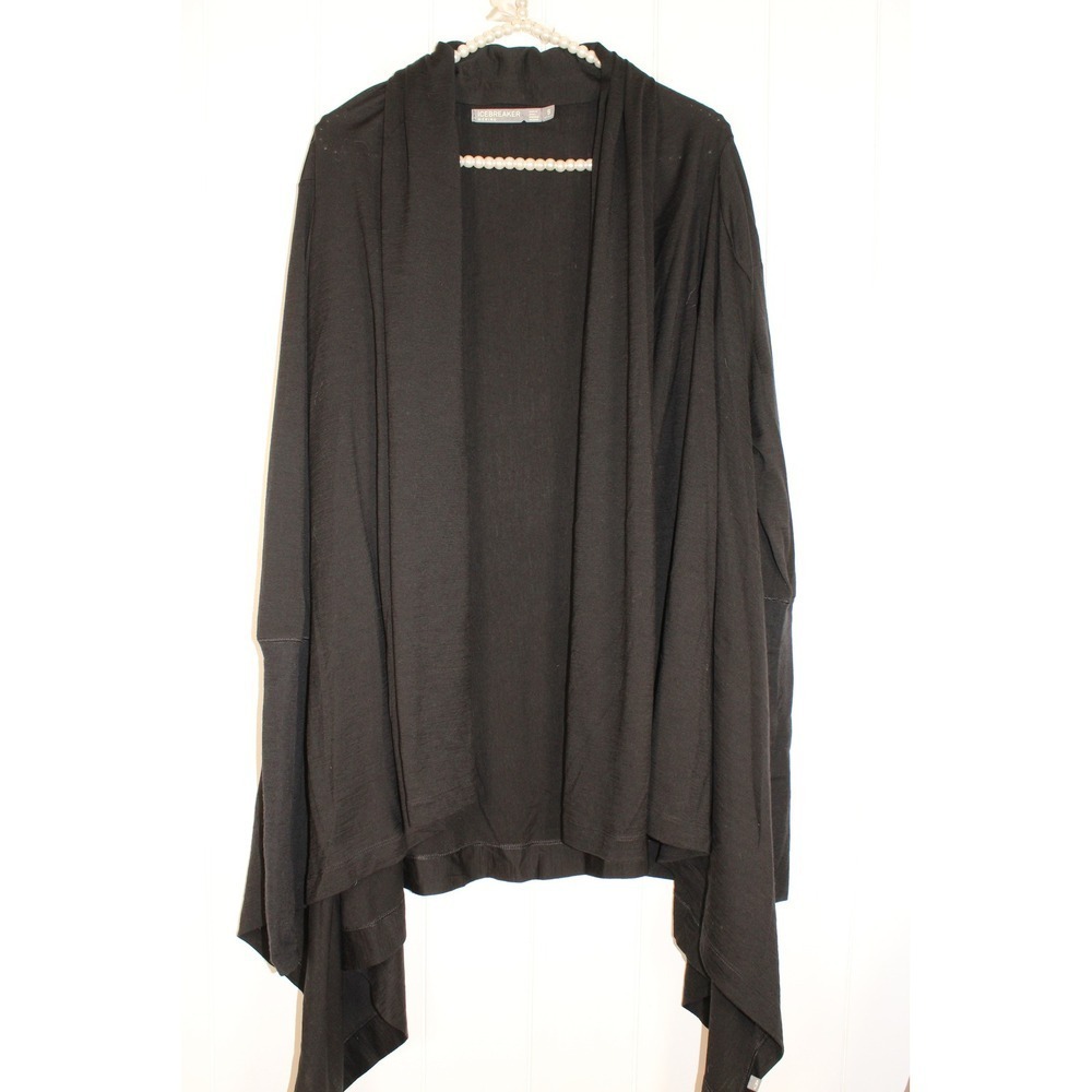 Icebreaker Merino Wool Sydney Black Waterfall Open-Front Women's Cardigan‎ Small